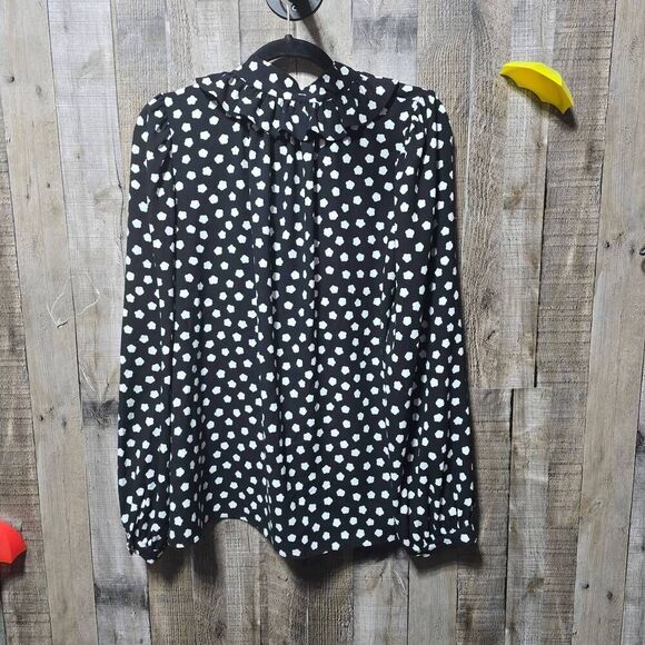 Kate Spade Cloud Dot Blouse Large White Tie Front Polka Dot V Neck Playful Chic - Picture 3 of 5